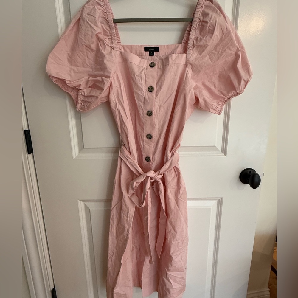 J Crew square neck pink button front dress